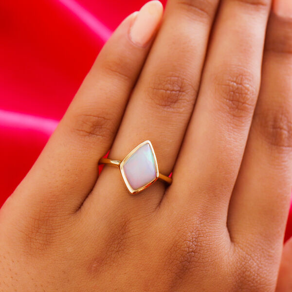 Nat&uuml;rlicher &Auml;thiopischer Opal Solit&auml;r Ring 925 Silber Gelbgold Vermeil image number 3
