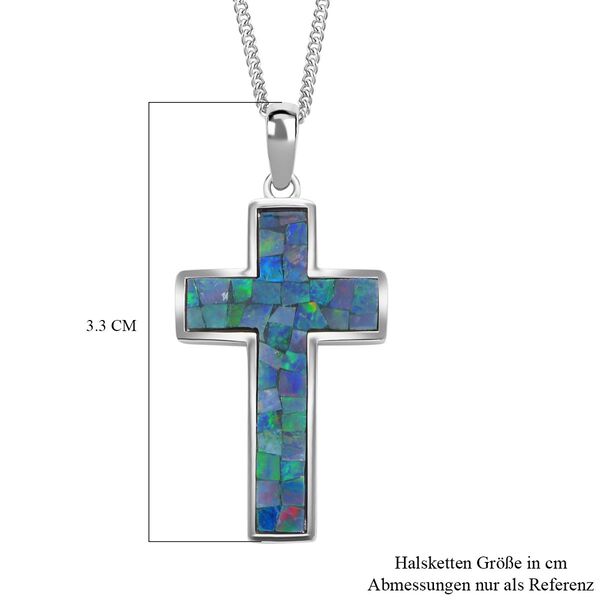Mosaik Opal Kreuz-Anh&auml;nger mit Kette - 2,48 ct. image number 6