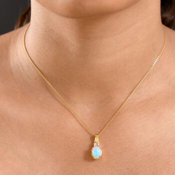 D'Joy AA Nat&uuml;rlicher, &auml;thiopischer Welo Opal, Rosa Saphir Anh&auml;nger 925 Silber vergoldet ca. 1.28 ct