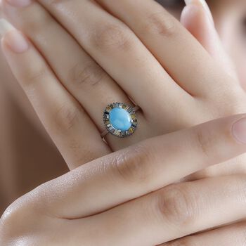 AA Amerikanischer, nat&uuml;rlicher Sleeping Beauty T&uuml;rkis und mehrfarbiger Diamant-Ring - 2,44 ct.