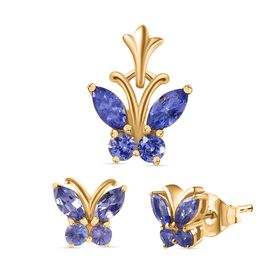 2er Set Tansanit Anhänger und Ohrringe, 925 Silber. ca 1.68 ct