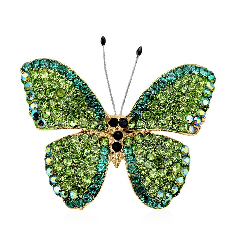 Grüne Kristall Schmetterlings-Brosche, goldfarben image number 0