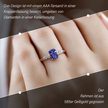 AAA Tansanit und Diamant Ring in 585 Gold - 1,22 ct.