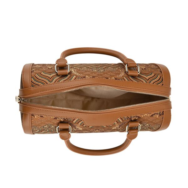 LA MAREY Brokat Crossbody Tasche aus Seide und Echtleder, 30x18x15cm, Braun image number 5