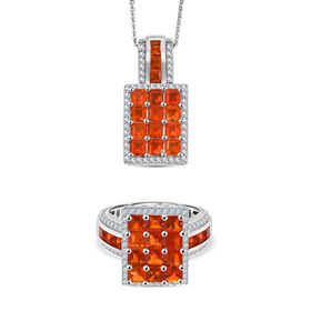 D’Joy AAA Feueropal Ring und Anhänger mit Kette
