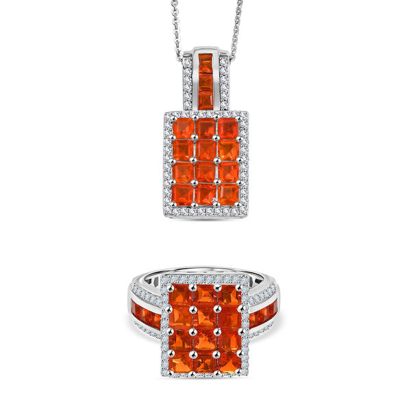 D&rsquo;Joy AAA Feueropal Ring und Anh&auml;nger mit Kette