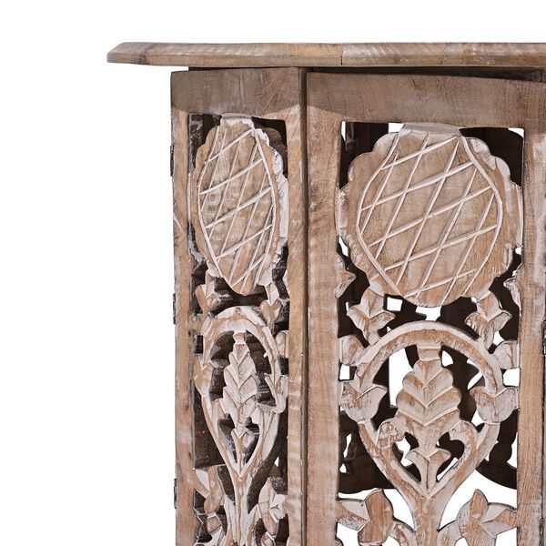 NAKKASHI Tisch Mangoholz handgeschnitzt sechseckig 68 x 68 x 49 cm Wei&szlig; image number 7