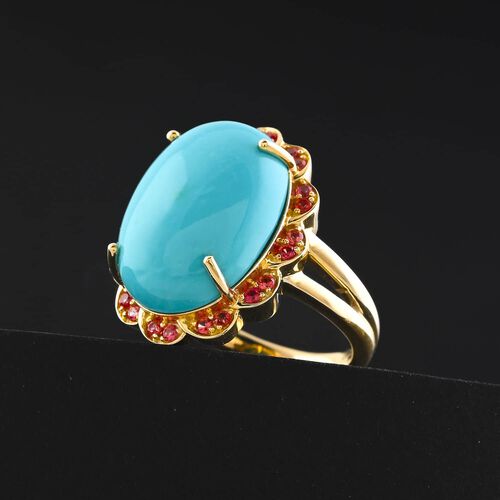 LUXORO zertifiziert und geprüft AAA Sleeping Beauty Türkis und Padparadscha Saphir Ring in 417 Gold - 9,75 ct. image number 1