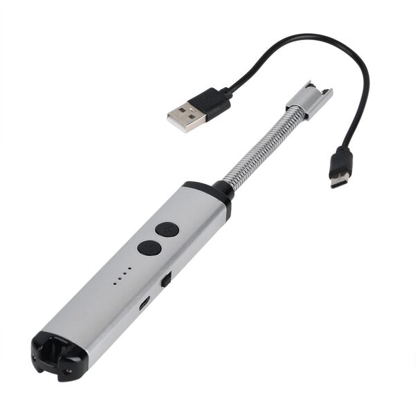 Elektronisches USB-Feuerzeug mit Taschenlampe, wiederaufladbar per USB, 24x2.6x1.8 cm, Silber image number 0