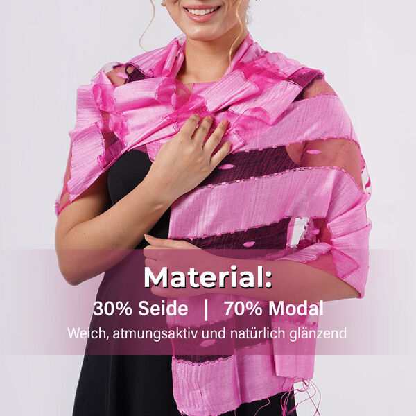 Modal-Seide-Schal, Streifendesign, 175x60 cm, Rosa image number 2