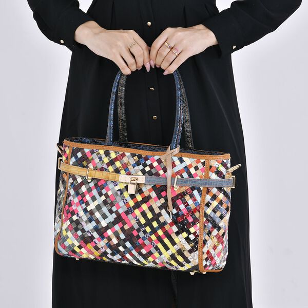 Chaos by Elsie - 100% gewebter Echtleder Tasche mit RFID schutz, 35x24x15 cm, gl&auml;nzend image number 3