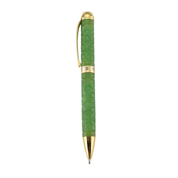 13.4*1.3cm(5.25*0.63inch )Olmec jade pen ( ball pen) ,white crystal,metal:brass,plating:std white,cutting on metal,approx image number 0