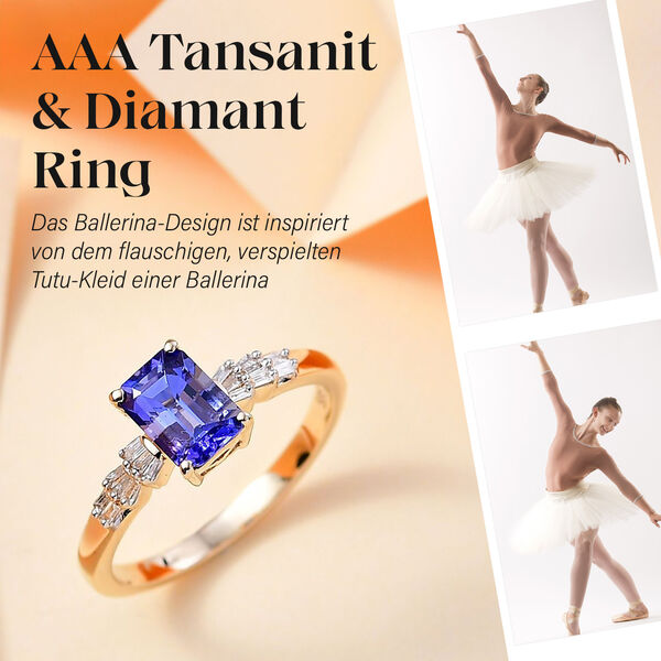 AAA Tansanit und Diamant Ring in 585 Gold - 1,22 ct. image number 2