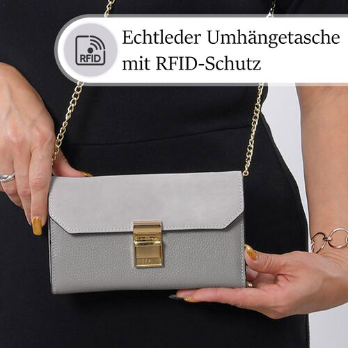 100% Echtleder Clutch mit RFID Schutz, Grau image number 1