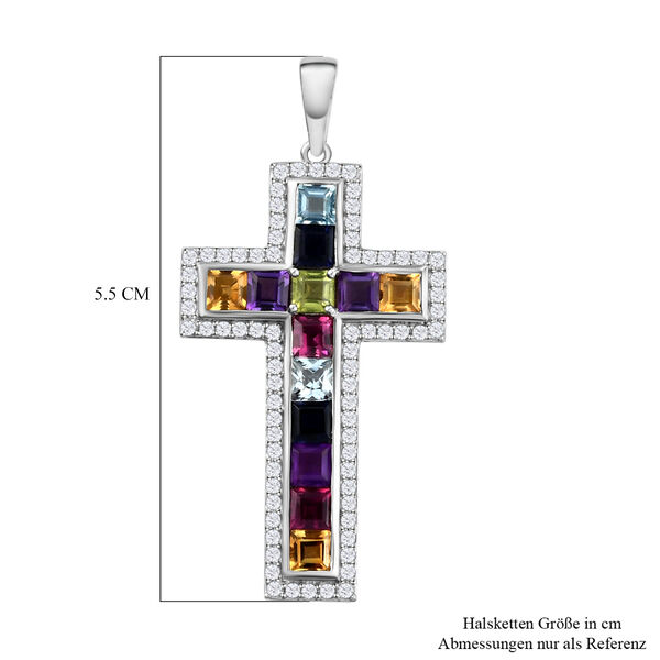 Mehrfarbiger Edelstein-Kreuz-Anh&auml;nger in Silber, 3,97 ct. image number 6