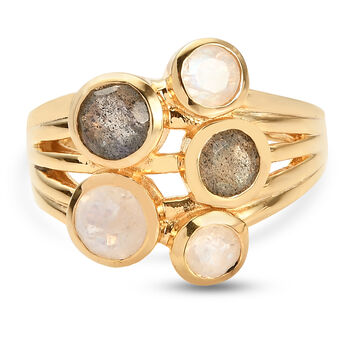 Regenbogen Mondstein und Labradorit-Ring - 2 ct.