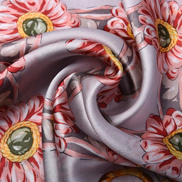 LA MAREY: Bedruckter Schal aus 100% Maulbeerseide, Blumenmuster, inkl. Geschenkbox, Grau&nbsp; image number 5