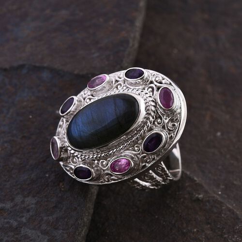 Royal Bali - Labradorit, Ilakaka Rosa Saphir (Fissure gefüllt) Ring, 925 Silber, (Größe 16.00), ca. 11.40 ct image number 1