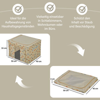 Faltbare Aufbewahrungsbox aus Stoff, 66 Liter offen, Gr&ouml;&szlig;e 50x40x33cm gefaltet, Beige