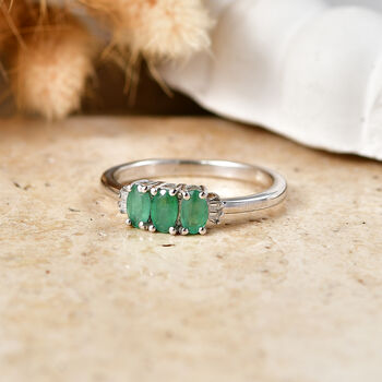 D'Joy AA Smaragd, Moissanit Ring 925 Silber Rhodiniert (Gr&ouml;&szlig;e 18.00) ca. 0,78 ct