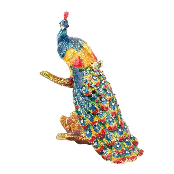 Tablettend&ouml;schen mit wei&szlig;en Kristallen, emailliert, goldfarben, Pfau image number 3