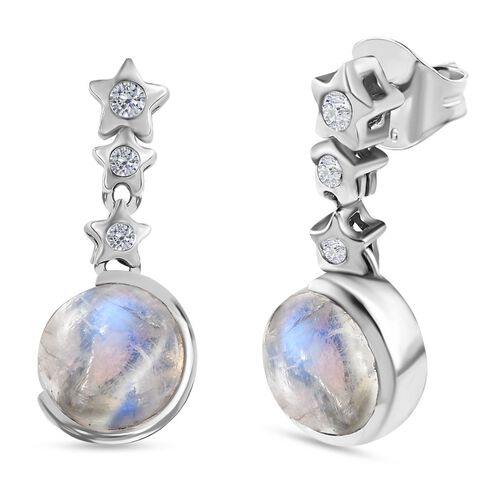 AA Premium Regenbogen Mondstein, Weißer Zirkon Ohrringe 925 Silber platiniert ca. 4,46 ct. image number 0