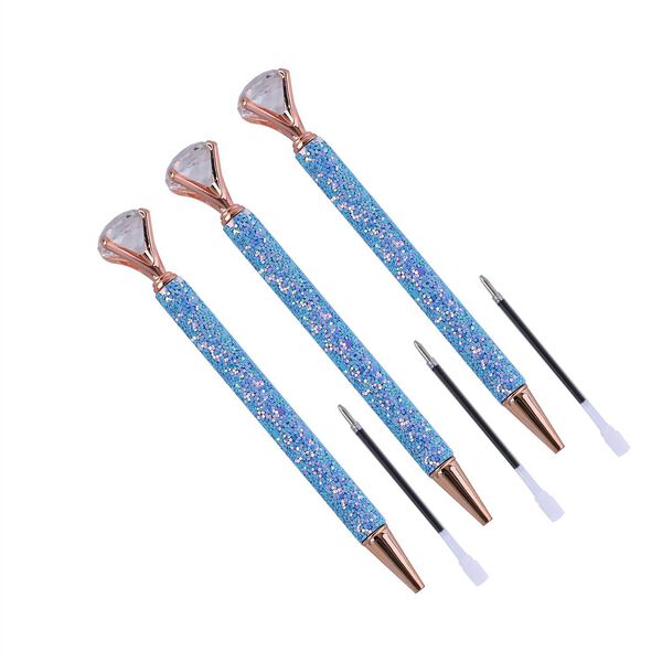 3er-Set Kristallkugelschreiber leuchtender Stift -Blau mit Ersatztinte, Blau image number 7