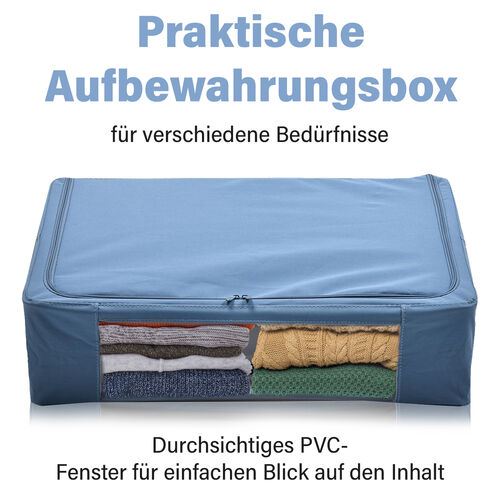Faltbare Aufbewahrungsbox aus Stoff mit Metallrahmen und PVC Fenster, 60 x 40 x 16 cm, Blau image number 1