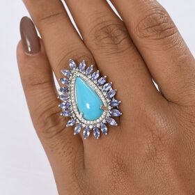 D'Joy AA Sleeping Beauty Türkis, Tansanit Ring 925 Silber rhodiniert (Größe 19.00) ca. 10,58 ct