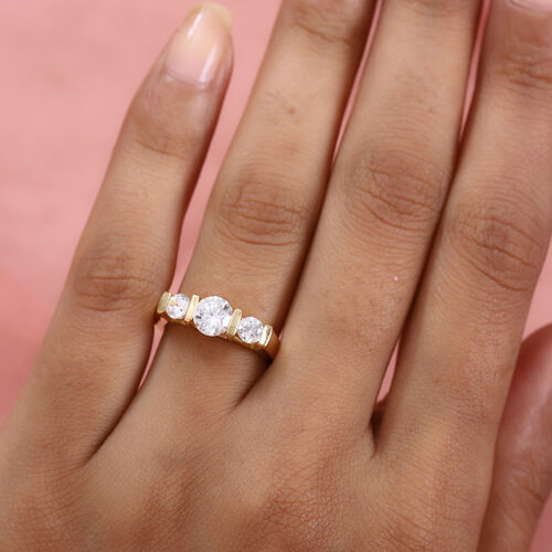 LUSTRO STELLA Hergestellt mit ZIRKONIA 3 Stein Ring 925 Silber 585 Vergoldet (Größe 16.00) image number 0