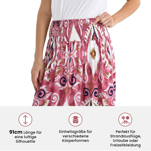 Maxirock mit ethnischem Muster, elastischer Bund, 91&times;28 cm, Rosa image number 4