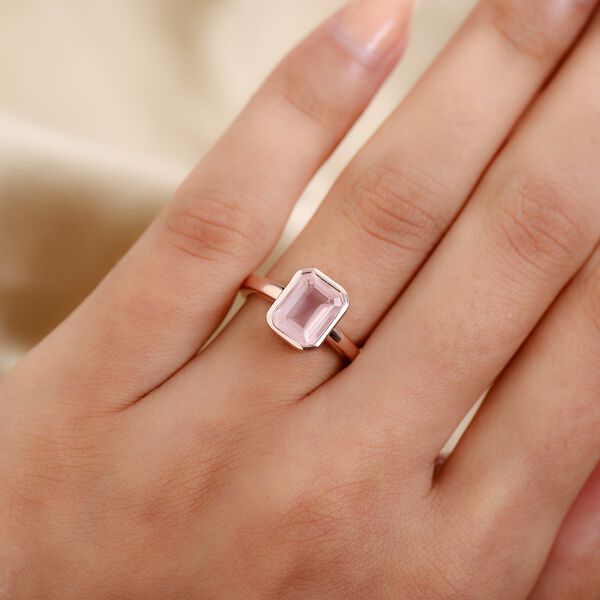 Rosa Quarz Solit&auml;r Ring 925 Silber Ros&eacute;gold image number 3