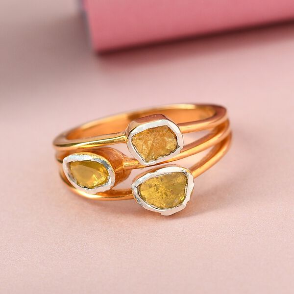 Handgearbeiteter Polki Gelber Diamant Ring  925 Silber 585 Vergoldet image number 6