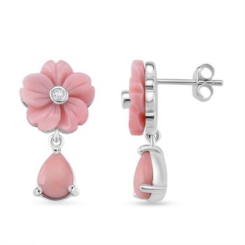 D'Joy Nat&uuml;rlicher Rosa K&ouml;nigsmuschel Perle (12 mm), Moissanit Ohrringe 925 Silber rhodiniert