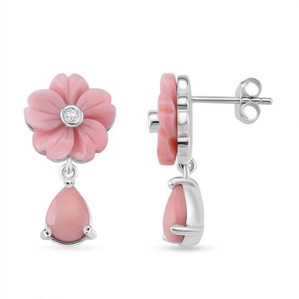 D'Joy Nat&uuml;rlicher Rosa K&ouml;nigsmuschel Perle (12 mm), Moissanit Ohrringe 925 Silber rhodiniert