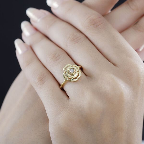 Weißer Diamant P Rosendesign-Ring, 925 Silber 750 Gelbgold Vermeil (Größe 21.00) image number 3