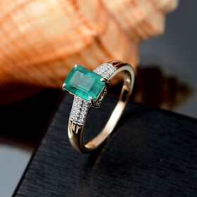 AAA Kagem sambischer Smaragd und Diamant Ring in 585 Gold - 1,79 ct.