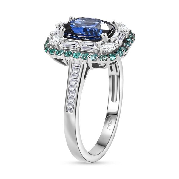 RHAPSODY zertifiziert und gepr&uuml;ft AAAA ceylonfarbener blauer Saphir, Paraiba Turmalin und VS Diamant Ring in 950 Platin - 3,94 ct. image number 3