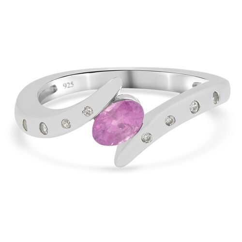 Ilakaka Rosa Saphir (Fissure gefüllt) und Zirkon Bypass Ring 925 Silber rhodiniert (Größe 17.00) ca. 0,74 ct image number 0