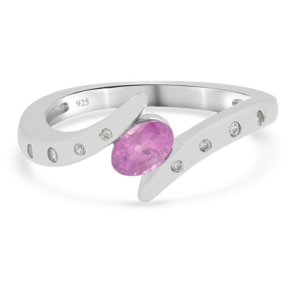 Ilakaka Rosa Saphir (Fissure gef&uuml;llt) und Zirkon Bypass Ring 925 Silber rhodiniert (Gr&ouml;&szlig;e 17.00) ca. 0,74 ct