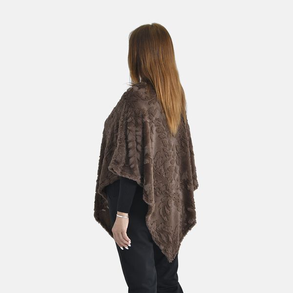 Kunstfell Poncho mit Blattmuster, Dunkelbraun image number 2
