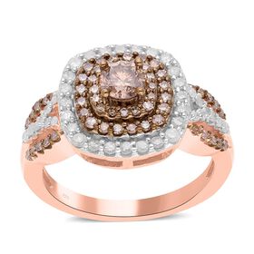Natürlicher Champagner- und weißer Diamant-Ring - 1 ct.