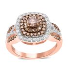 Natürlicher Champagner Diamant, Weißer Diamant Ring, 925 Silber Roségold Vermeil (Größe 20.00) ca. 1.00 ct