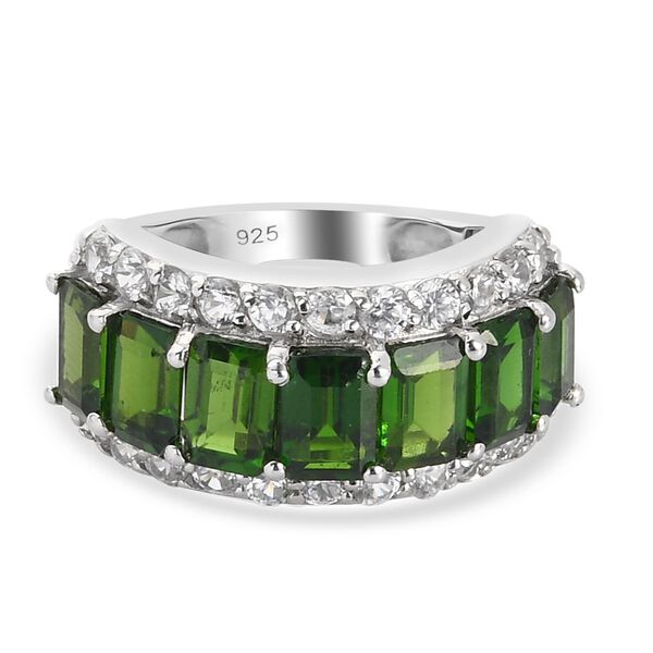 Nat&uuml;rlicher Chromdiopside und Zirkon Ring 925 Silber platiniert  ca. 5,09 ct