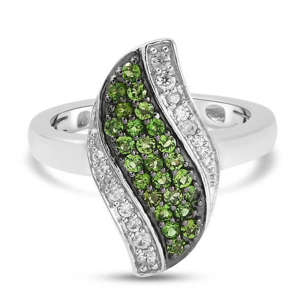 Nat&uuml;rlicher Chromdiopsid und Zirkon Ring 925 Silber platiniert  ca. 0,61 ct