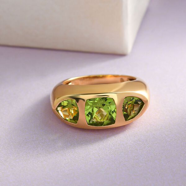 Nat&uuml;rlicher Peridot 3 Stein Ring 925 Silber vergoldet  ca. 3,20 ct image number 2