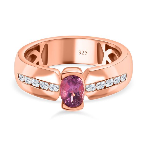 AA Lila Spinell, wei&szlig;er Zirkon Ring, 925 Silber Ros&eacute;gold Vermeil (Gr&ouml;&szlig;e 20.00) ca. 0.83 ct