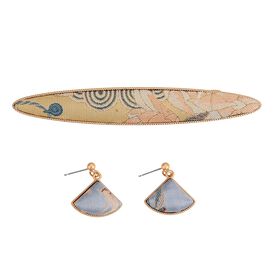 LA MAREY 2er-Set Brokat Seiden-Haarnadel und Ohrringe mit Geschenkbox, Beige