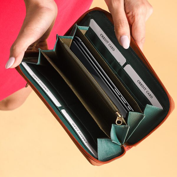 SUKRITI &ndash; handbemalte Echtleder Brieftasche, Blumenmuster blau image number 3