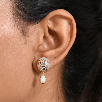 D'Joy AA Nat&uuml;rlicher, &auml;thiopischer Welo Opal, Mehrfarbig Saphir Ohrringe 925 Silber Rhodiniert und 750 Gelbgold Vermeil ca. 1.63 ct